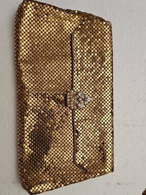 Vintage Whiting & Davis Gold Mesh Evening Clutch with Crystal Rhinestone Clasp